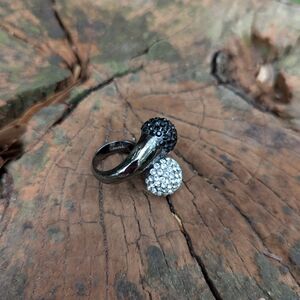 Joan Boyce Gunmetal Tone Ring with Black Crystals